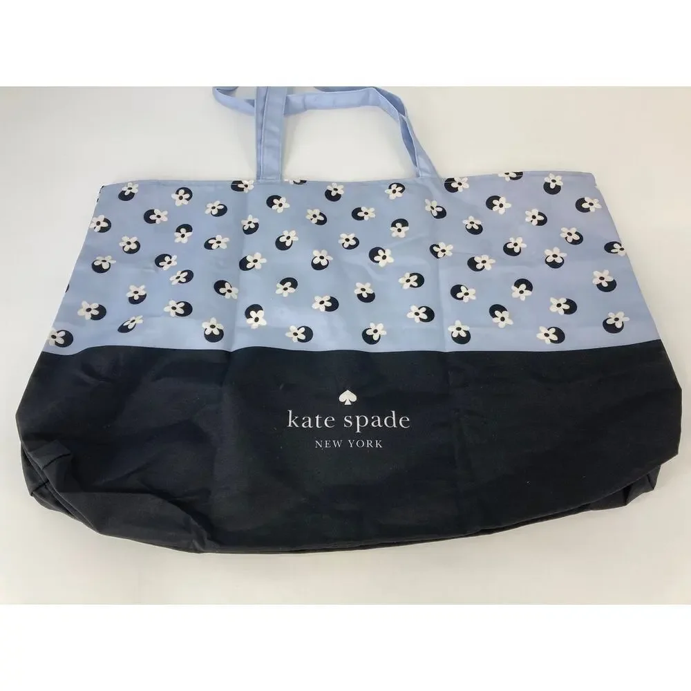 KATE SPADE, BABY BLUE, NAVY DAISY FLORAL PRINT SHOPPING TOTE